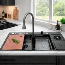 Cuba Cascata Multifuncional Com Lixeira e Lava Copos Gourmet Smart Inteligente Monocomando Torneira Completa Acessórios Preto Cuba Cascata Multifuncional Com Lixeira e Lava Copos Gourmet Smart Inteligente Monocomando Torneira Completa Acessórios Preto