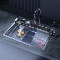 Cuba Cascata Pia Com Torneira Lavador De Copos Completa Acessórios Aço Inox 304 Cozinha Gourmet Cor Preto 75*45cm