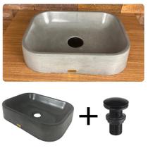 Cuba Cinza Banheiro Pia Sobrepor Cinza Com Válvula de Apoio Cimento Rustico Industrial