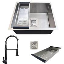Cuba cozinha 44x44cm aço inox 304 e torneira gourmet preta