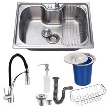 Cuba cozinha 50x40 inox304 com torneira e lixeira de embutir
