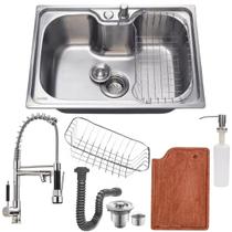 Cuba cozinha 50x40cm aço inox 304 + torneira gourmet e tábua