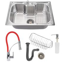 Cuba cozinha 50x40cm aço inox escovado com torneira gourmet