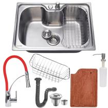 Cuba cozinha 50x40cm inox 304 com torneira e tábua de corte