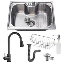 Cuba cozinha 50x40cm inox 304 com torneira extensível preta