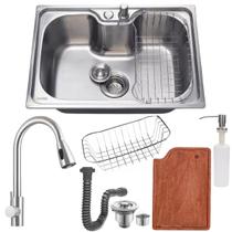 Cuba cozinha 50x40cm inox 304 + torneira extensível e tábua
