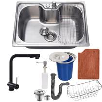 Cuba cozinha 50x40cm inox304 +torneira preta tábua e lixeira