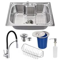Cuba cozinha 60x42 inox304 com torneira e lixeira de embutir