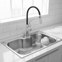 Cuba cozinha 60x42cm inox escovado + torneira flexível preta