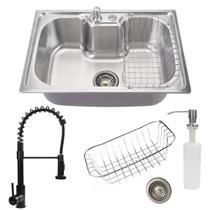 Cuba cozinha 60x42cm inox escovado + torneira gourmet black Cuba cozinha 60x42cm inox escovado + torneira gourmet black