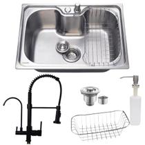 Cuba cozinha 60x42cm inox304 e torneira preta entrada filtro