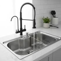Cuba cozinha aço inox 60x42cm com torneira black para filtro