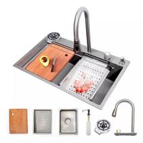 Cuba Cozinha Cascata Gourmet Escovado C/torneira E Lava Copo