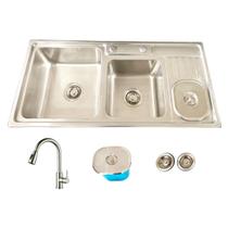 Cuba Cozinha Dupla Pro Inox 304 e Torneira Clean Escovada