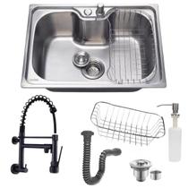 Cuba Cozinha Gourmet 50x40cm Inox304 + Torneira Parede Preta