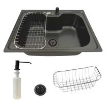 Cuba cozinha gourmet 60x42cm inox preta + kit de acessórios