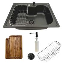 Cuba cozinha gourmet aço inox preta 50x40cm + tábua de corte