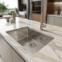 Cuba Cozinha Gourmet Inox 70x40 Aço Inoxidável 304 1mm Escovado Com Válvula 4½ Compatível Com Triturador Instalação Embutir Ou Sobrepor