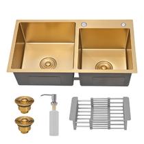 Cuba Cozinha Gourmet Pia Aço Inox Dupla Quadrada Dourado Gold