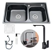 Cuba Cozinha Gourmet Pia Dupla Preta Acessórios + Torneira