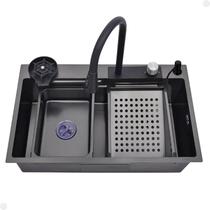 Cuba cozinha gourmet premium cascata com torneira lavador copos aco inox 201 preto