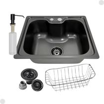 Cuba cozinha gourmet única aço inox preto com acessórios