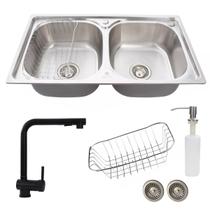 Cuba cozinha inox dupla escovada + torneira extensível preta Cuba cozinha inox dupla escovada + torneira extensível preta