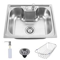 Cuba Cozinha Inox Para Pia Quadrada 50x40 Embutir Aço Inox 201 Com Acessórios