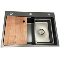 Cuba de aco inox 201 premium 680x460x220mm espessura 0.8mm acabamento preto marca br cubas