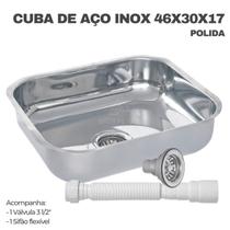 Cuba de Aço Inox Medida 46x30x17 Polida com Válvula 3 1/2 e Sifão