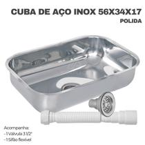 Cuba de Aço Inox Medida 56x34x17 Polida com Válvula 3 1/2 e Sifão