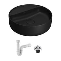 Cuba de Apoio Deca 40x40 Redonda Ébano Fosco + Válvula + Sifão