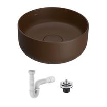 Cuba de Apoio Deca Slim 30x30 Redonda Marrom Fosco + Válvula + Sifão