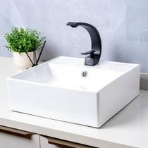 Cuba de Apoio Quadrada Sole e Torneira para pia Curvo Nero Modaza, Branco e Preto Cuba de Apoio Quadrada Sole e Torneira para pia Curvo Nero Modaza, Branco e Preto
