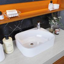 Cuba de Apoio Sobrepor Branca Luxo Moderna Retangular Quartzo para Banheiro e Lavabo