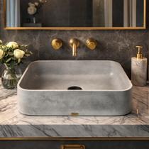 Cuba de Apoio Sobrepor Concreto Retangular 50x35 Grande Rustica Industrial Cinza Lavabo