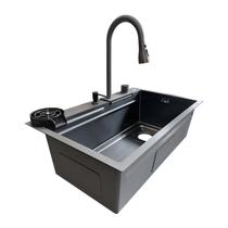 Cuba de Cozinha Smart Preta Aço Inox com Torneira e Cascata