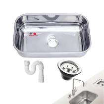 Cuba de Embutir Aço Inox 430 Polida 46x30x17 com Válvula e Sifão Cuba de Embutir Aço Inox 430 Polida 46x30x17 com Válvula e Sifão