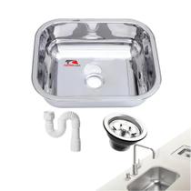 Cuba De Embutir Com Acessorios 46x30x14 Aço Inox 430 Polida