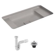 Cuba de Embutir Deca Slim 65x35 Retangular Soft Antracite + Válvula + Sifão