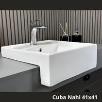 Cuba de Porcelana Semi Encaixe Banheiro Pia Inowar Nahi 41 x 41 com Válvula Click Esmaltado Branco