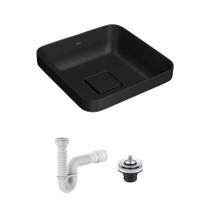 Cuba de Sobrepor Deca Slim 30x30 Quadrada Ébano Fosco + Válvula + Sifão