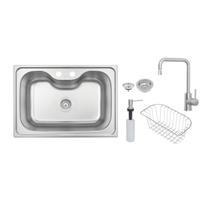 Cuba de Sobrepor Morgana 69x49 cm em Aço Inox com Acabamento Acetinado com Misturador, Válvula, Dosador de Sabão e Cesto Tramontina 93806/162 Cuba de Sobrepor Morgana 69x49 cm em Aço Inox com Acabamento Acetinado com Misturador, Válvula, Dosador de Sabão e Cesto Tramontina 93806/162