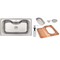 Cuba de sobrepor tramontina morgana inox 69x49cm c válvula dosador de sabão tábua e cesto Cuba de sobrepor tramontina morgana inox 69x49cm c válvula dosador de sabão tábua e cesto