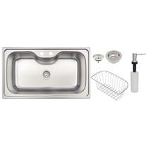 Cuba de Sobrepor Tramontina Morgana Maxi 78 FX em Aço Inox com Acabamento Escovado com Válvula Dosador de Sabão e Cesto Aramado 86x50 cm Cuba de Sobrepor Tramontina Morgana Maxi 78 FX em Aço Inox com Acabamento Escovado com Válvula Dosador de Sabão e Cesto Aramado 86x50 cm