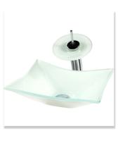 Cuba de Vidro 39x34cm + Torneira Cascata + Válvula Click - Kit Branco - Dahora