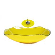 Cuba De Vidro Abaulada 45Cm Amarelo + Valvula + Torneira Cuba De Vidro Abaulada 45Cm Amarelo + Valvula + Torneira