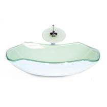 Cuba De Vidro Abaulada 45Cm Branca + Valvula + Torneira Cuba De Vidro Abaulada 45Cm Branca + Valvula + Torneira