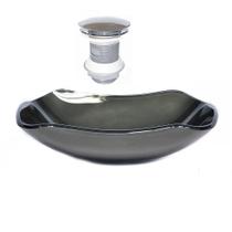 Cuba de vidro abaulada 45cm grafite + valvula click