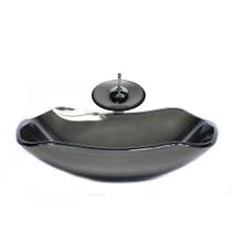 Cuba De Vidro Abaulada 45Cm Grafite + Valvula + Torneira Cuba De Vidro Abaulada 45Cm Grafite + Valvula + Torneira